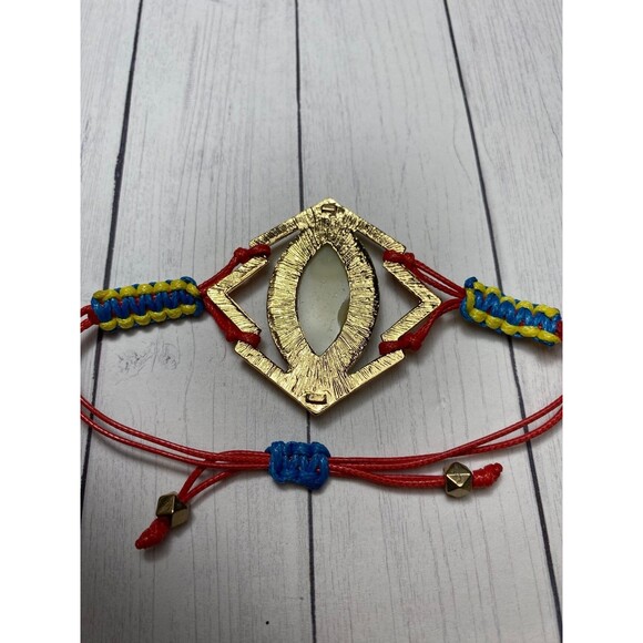 Colorful Adjustable Macrame Bracelet with Rhinestone Accent and Resin Gem - Picture 4 of 7